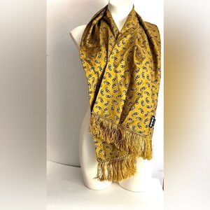 DKNY Gold Pure Silk Fringed Paisley Scarf